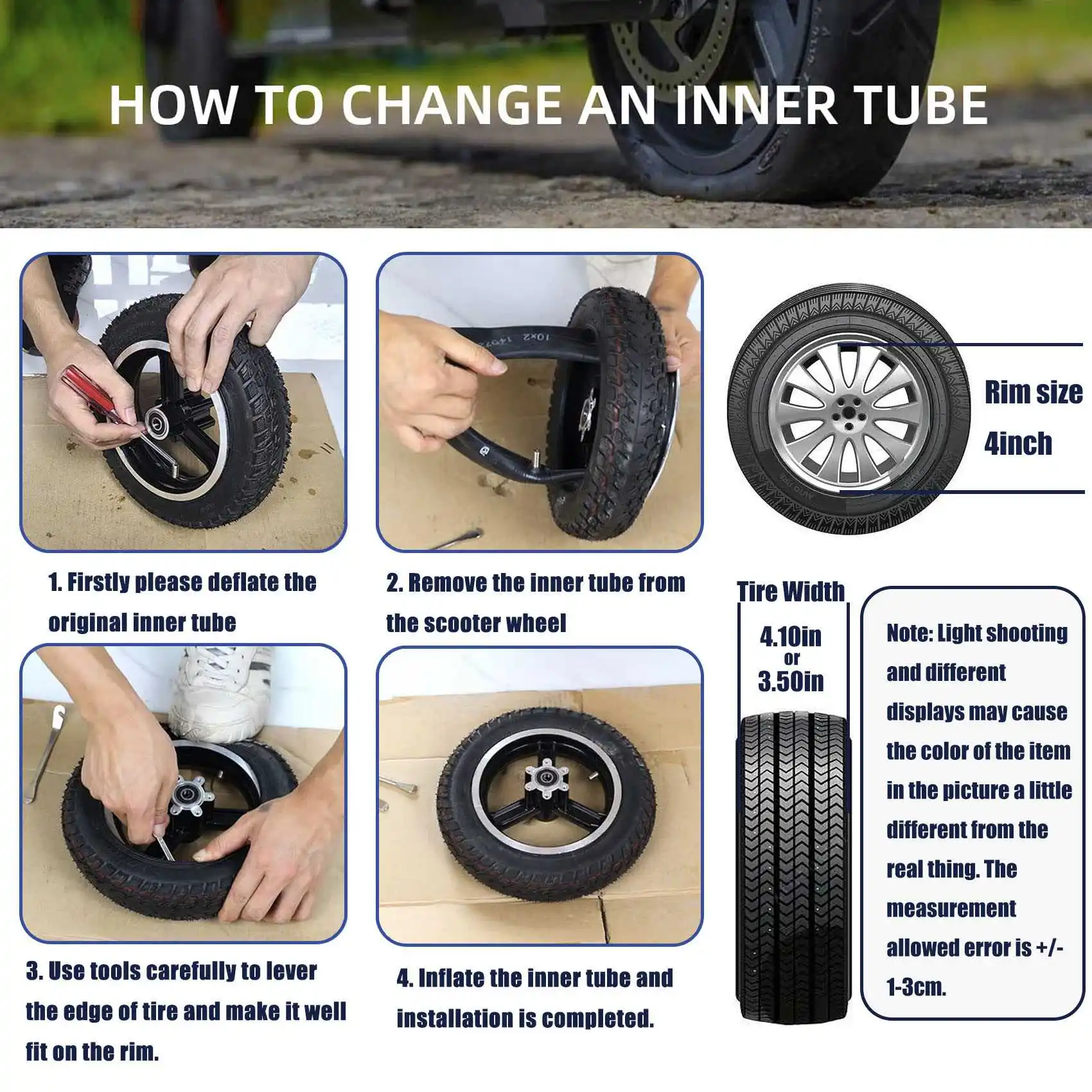 4.10/3.50-4 Inner Tube For Wheelbarrows, Tractors, Mowers, Carts Electric Three-Wheel Four-Wheel Scooter ATV Eco-Friendly