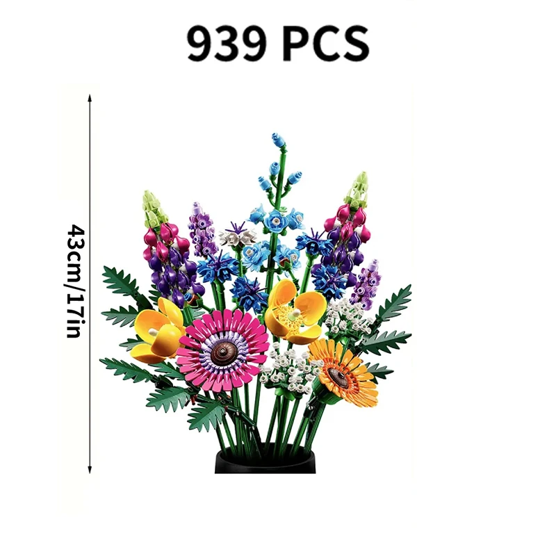 Artificial Chrysanthemum Flower Home Decoration Wildflower Bouquet Building Blocks Girls Gift Children Toys Compatible 10313