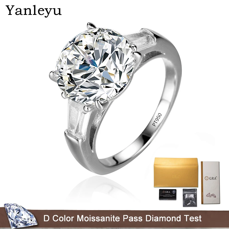 

Yanleyu Luxury Platinum PT950 5 Carat Moissanite Diamond Ring for Women Wedding Engagement Jewelry Ring With GRA Card Certified