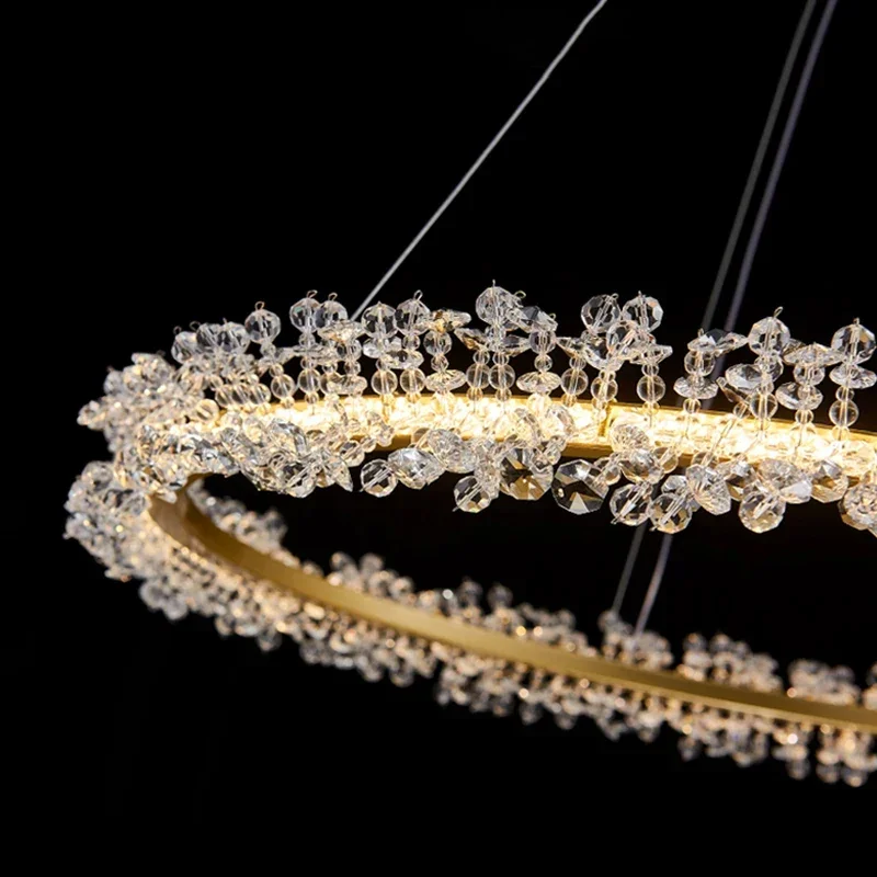 Nordic Luxury Shop Bedroom Living Room Crystal Pendant Lighs  Interior Decoration Ring Luster Lighting Modern Ceiling Chandelier