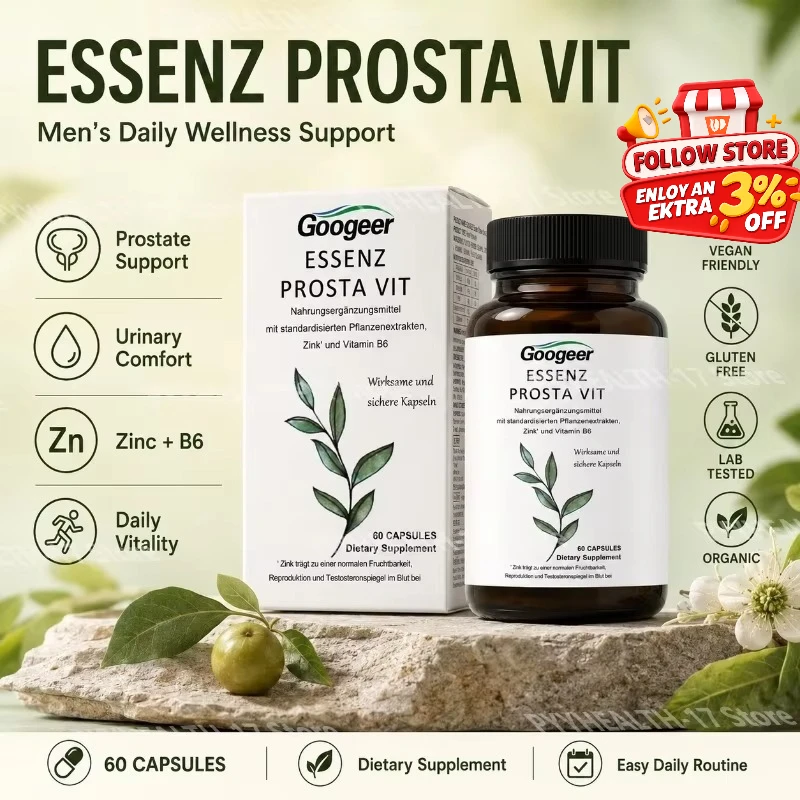 Essenz Prosta Vit Capsules Mens Wellness Supplement Zinc Vitamin B6 Standardized Plant Extract for Adult Men 60 Capsules