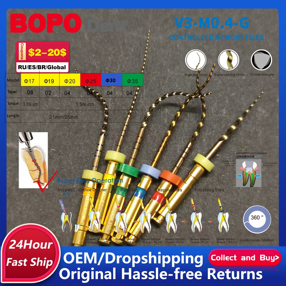 

6Pcs/Pack Dental 04Taper Files Heat Gold Flexible Endo Rotary Golden File Endodontic Niti Heat Activation ProEndo 25Mm Dentistry