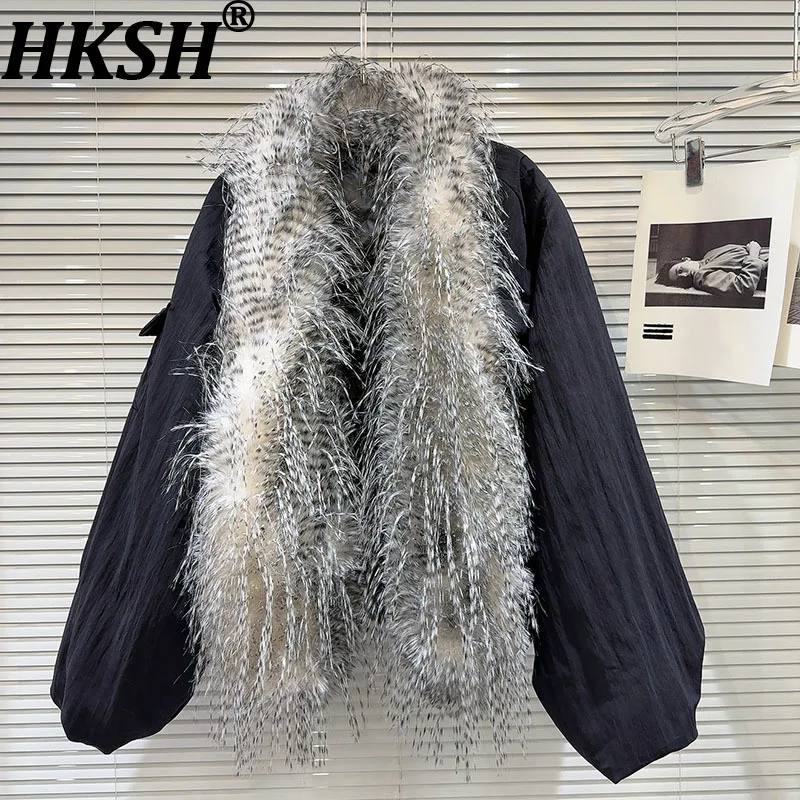 

HKSH Новый зимний женский пуховик из искусственного меха, контрастный цвет, карман, роскошное темпераментное теплое пальто, модное HK12145