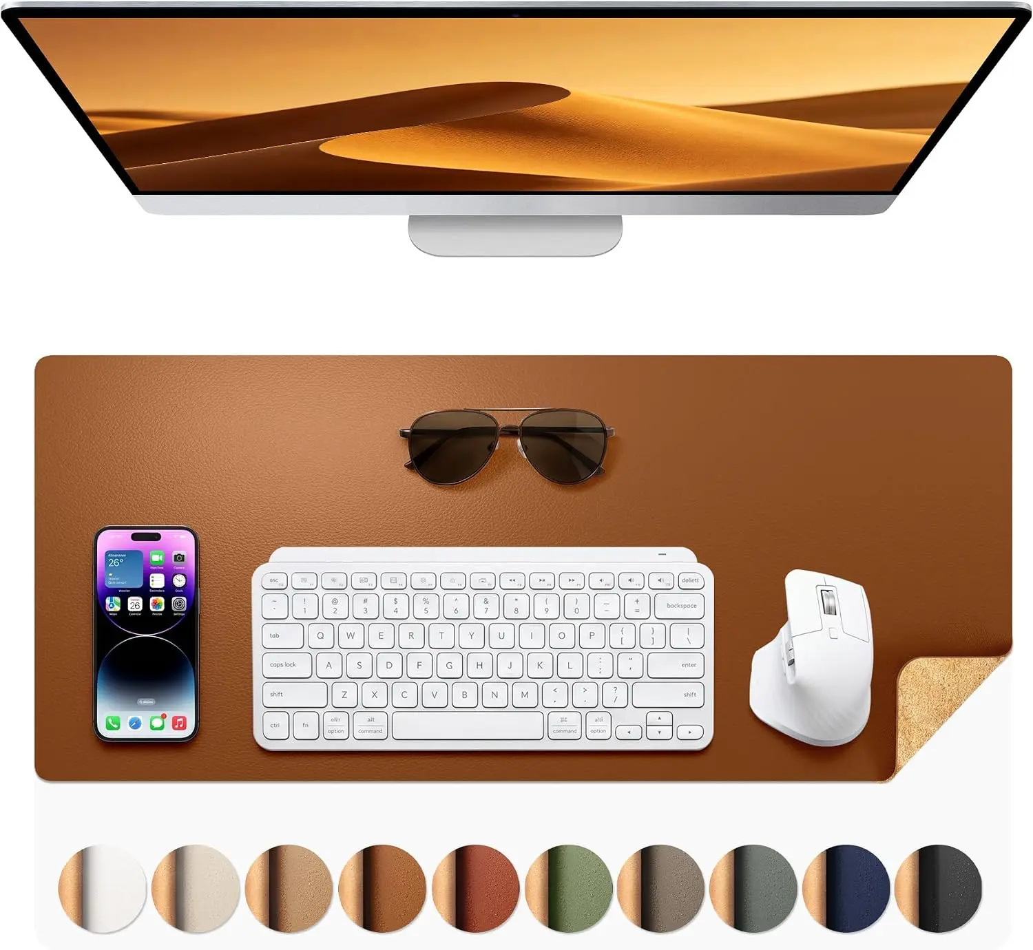Waterproof leather and cork desk mat