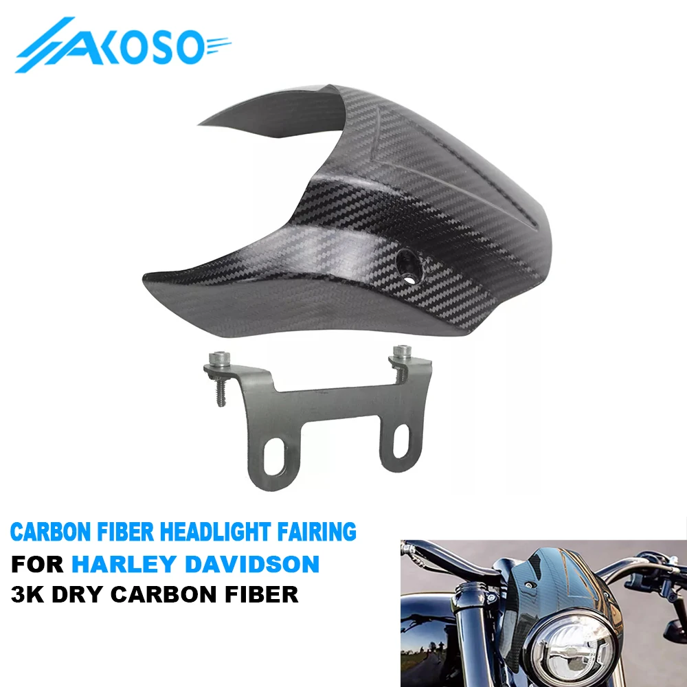 AKOSO 3K Dry Carbon Fiber Motorcycle Front Headlight Fairing For Harley Davidson Softail Street Bob FXBB FXBBS 2018-2024