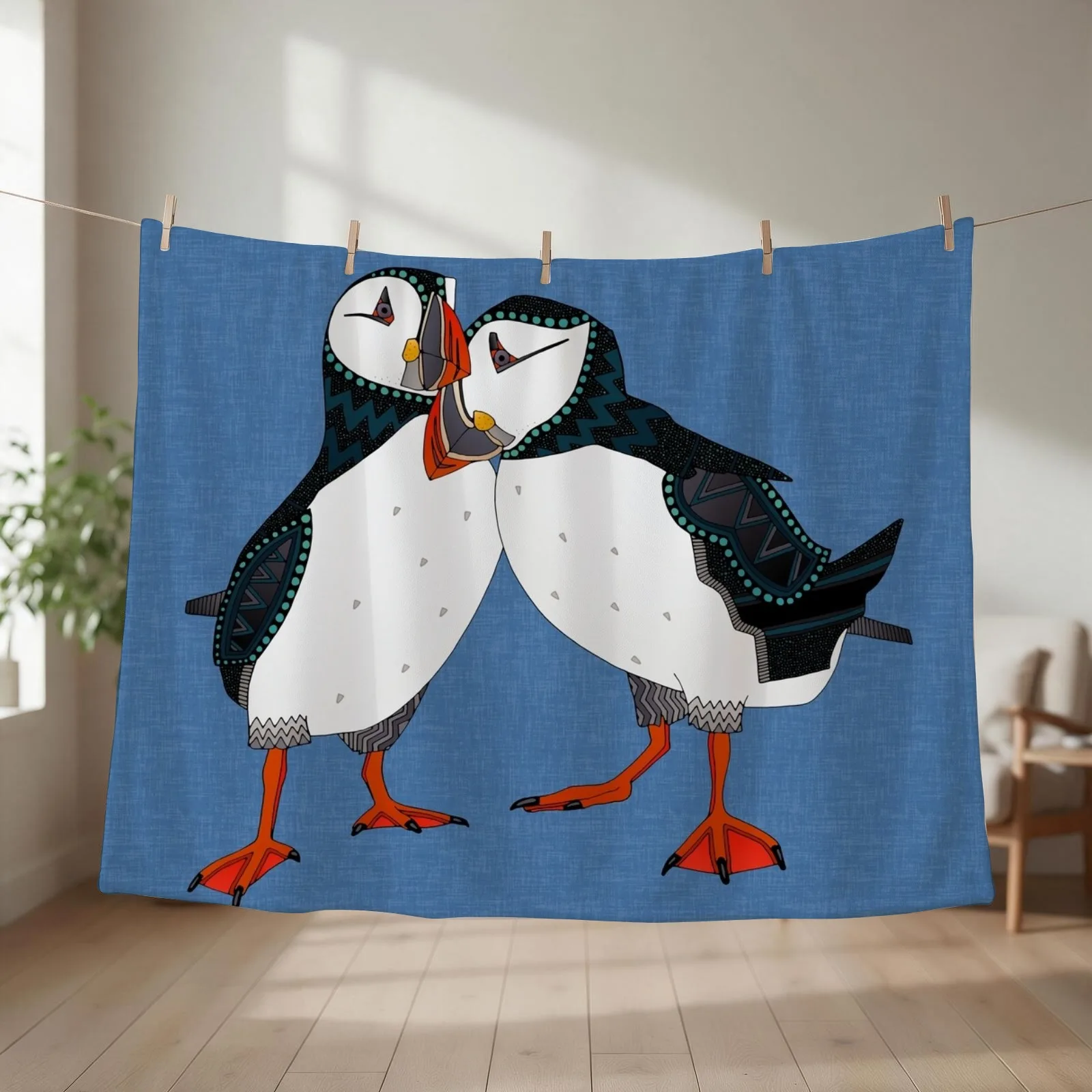 puffin pair blue Throw Blanket Sofas Decorative Sofa Hairys halloween Blankets