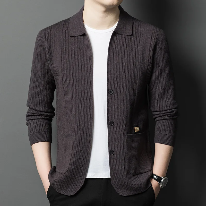 2025 Spring and Autumn New Young Men's Knitted Cardigan Sweater Men's Jacket Men's Casual Solid Color