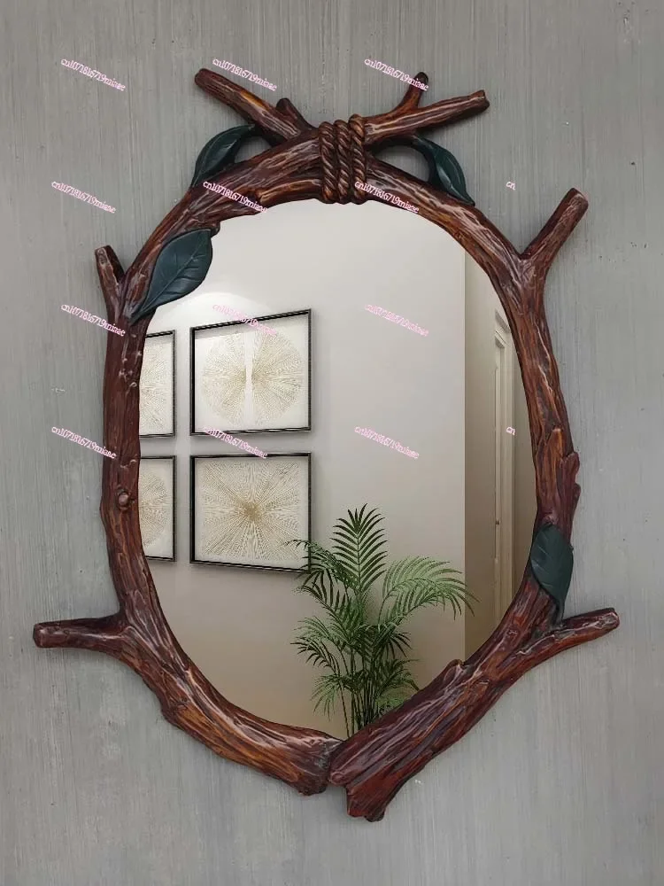 Rural Pastoral Style Imitation Wood Tree Branches Bathroom Mirror Retro Wall Decoration Dressing Mirror Makeup Mirror