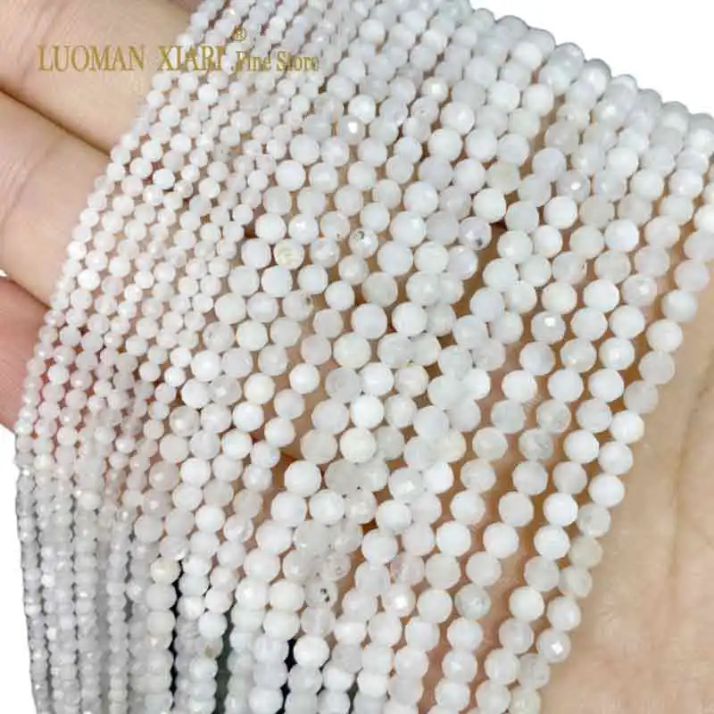 

Fine Natural Faceted White Moon Stone Gemstone Round Spacer Beads For Jewelry Making DIY Bracelet Necklace 2/3/4MM 15''