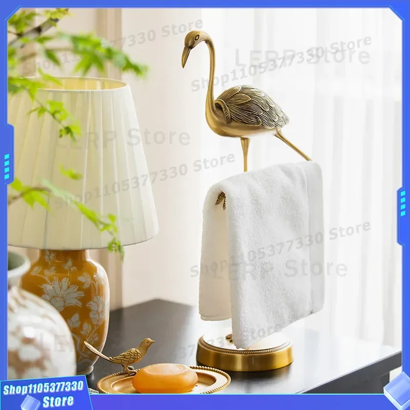 Solid Brass Towel Bar Vertical Wall Mount No Drilling Bathroom Storage Rack Crane Style Washstand Organizer Modern Home Decor