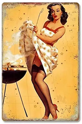 Retro Metal Tin Sign Use Skirts to Block The Smell of BBQ Smoke Vintage Metal Tin Sign for Men Women Wall Decor-Metal Tin Signs,