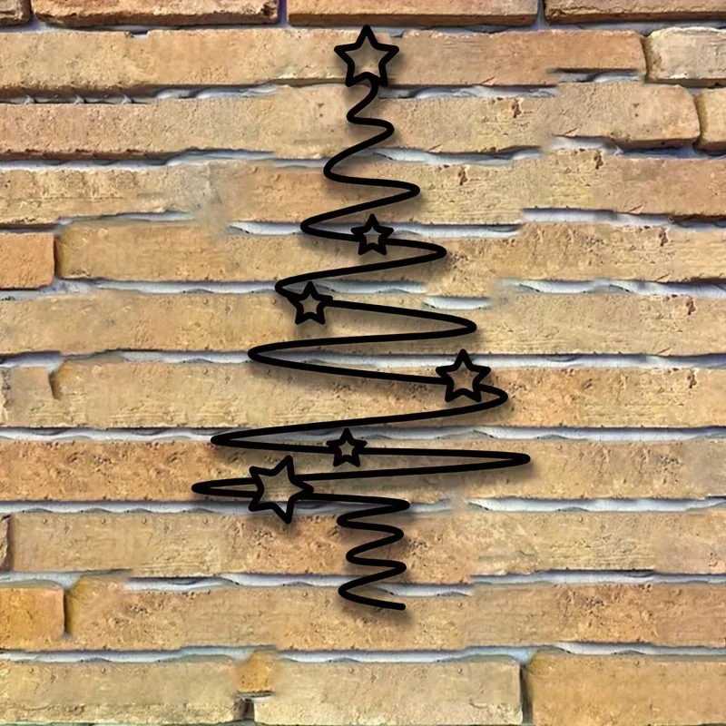 Metal Christmas Tree Wall Art Holiday Decor Indoor Outdoor Star Ornaments Living Room Courtyard Garden Christmas Wall Decor