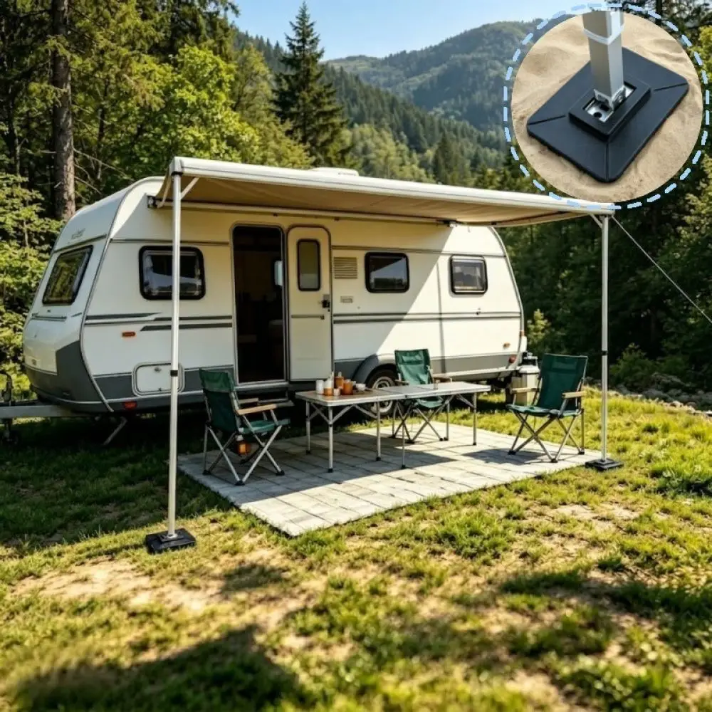 Black Support Pad For RV Awning Heavy Duty Stabilizer Base Omnistor Canopy Foot Plate Camper Van Outdoor Camping Parts