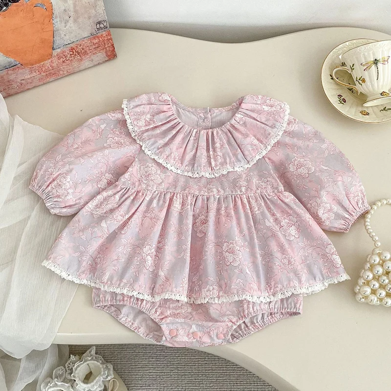 

2026 New Spring 0-24M Baby Girl Clothing Infant Baby Girls Jumpsuit Long Sleeved Cotton Printed Newborn Baby Girls Bodysuits