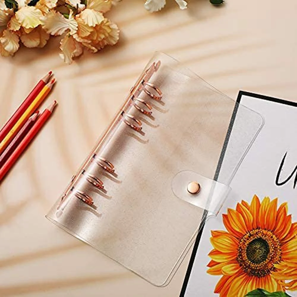 2 Pcs A6 PVC 6-Ring Binder Cover Rose Gold Soft Notebook Cover Transparent PVC Notebook Shell 6-Hole Loose Leaf Cover