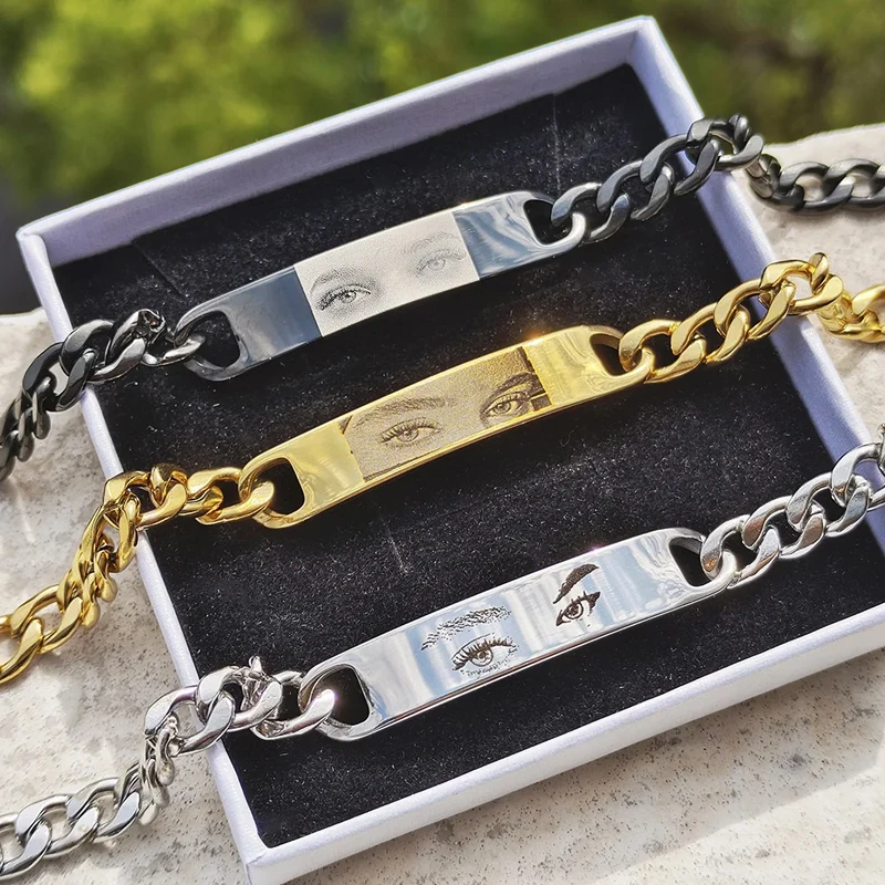 مخصص نقش العين صورة سوار الكوبي ربط سوار للرجال النساء الأزواج الذكرى مجوهرات شخصية هدية عيد ميلاد