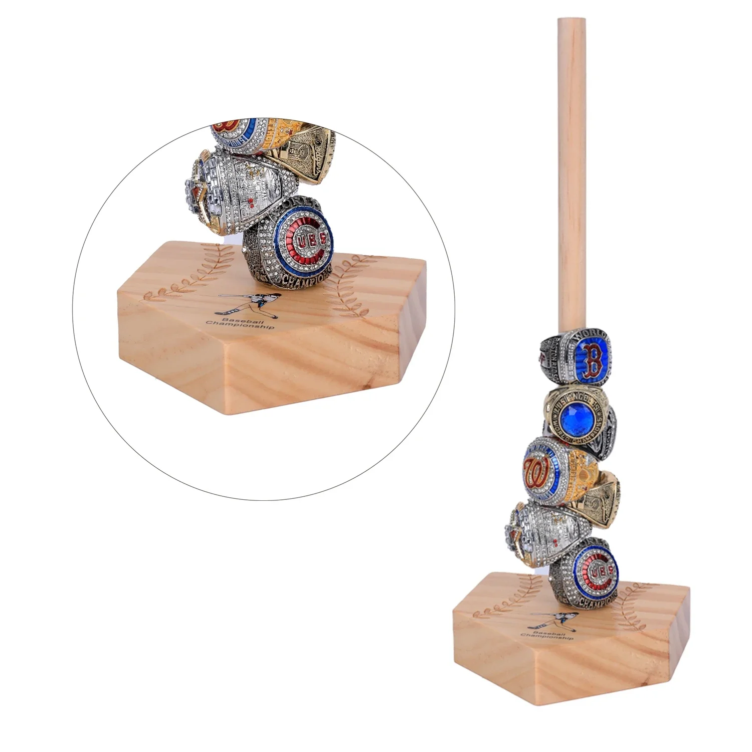 Wooden baseball champion ring display rack, storage display cabinet, portable art piece 10x10cm