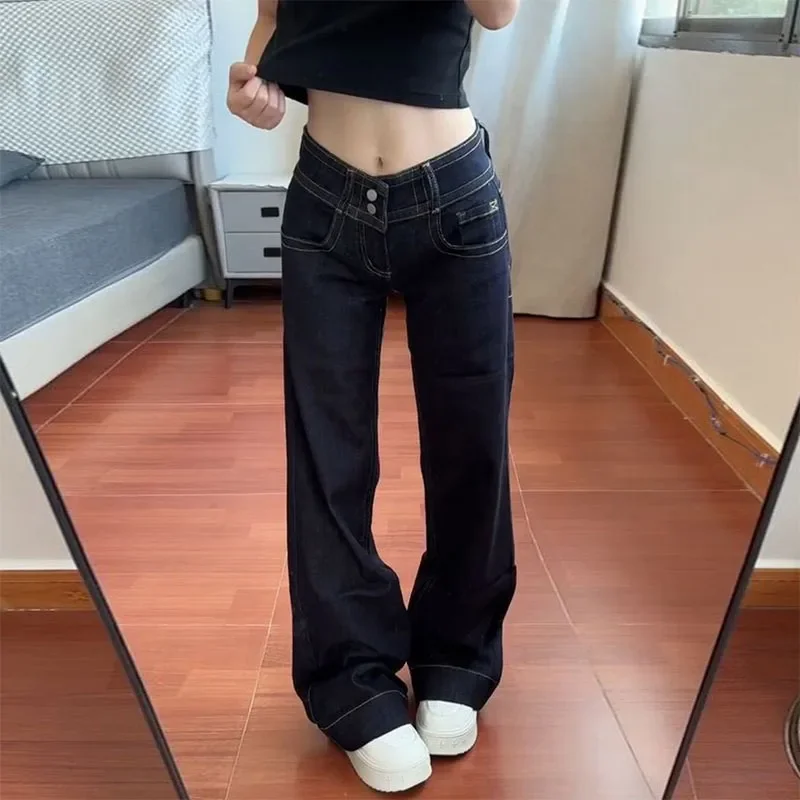 American Vintage Low Waist Wide Leg Jeans Women Spring Autumn Loose Drapey Tall Extended Length Hot Girls Casual Wide Leg Pants