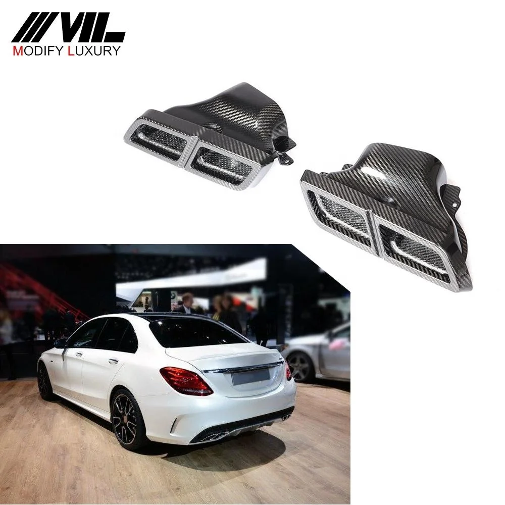 Universal Dry Carbon Fiber C Class E Class S Class Exhaust Muffler Tips for Mercedes Benz W205 W204 W222 W218 S63 S65 AMG