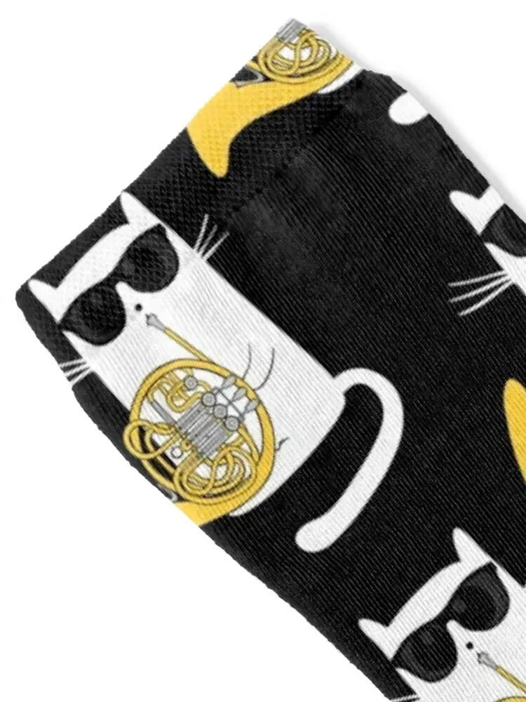 Jazz Cat Playing French Horn Cool Smooth Socks short sports stockings heated hockey Boy Socks Women's