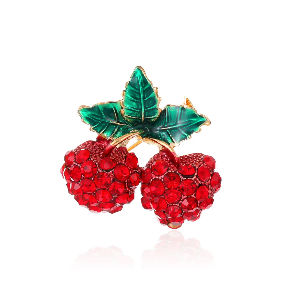 New cute cherry raspberry brooch, high-end women's fruit corsage anti-light pin, Korean version of oil drop pin