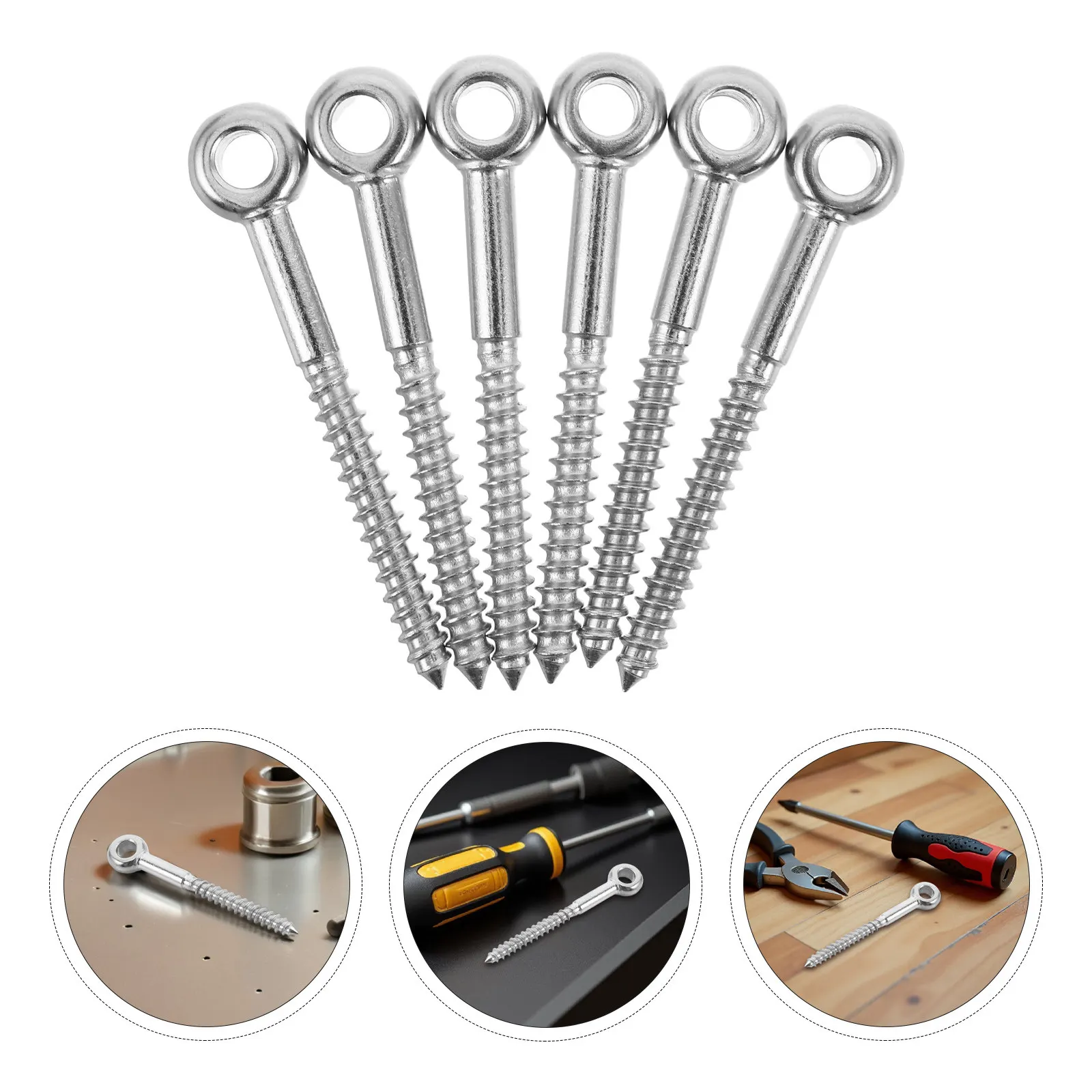 6Pcs Stainless Steel Heavy Duty Eye Screws Self Tapping Screw Eyes for Wood Hanging Plants Hammocks Outdoor Ceiling Hooks M6