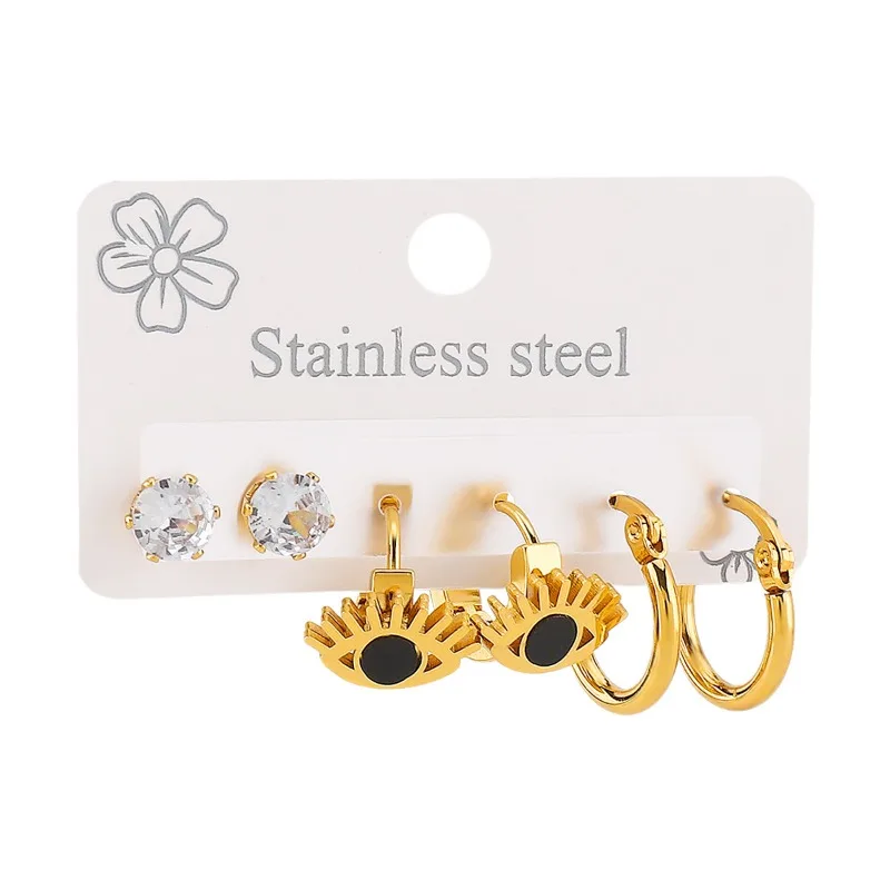 ZE1077 عبر الحدود INS الرياح الفولاذ المقاوم للصدأ أقراط العين النخيل الصليب قلادة مجموعة مزاجه الأقراط الرجعية