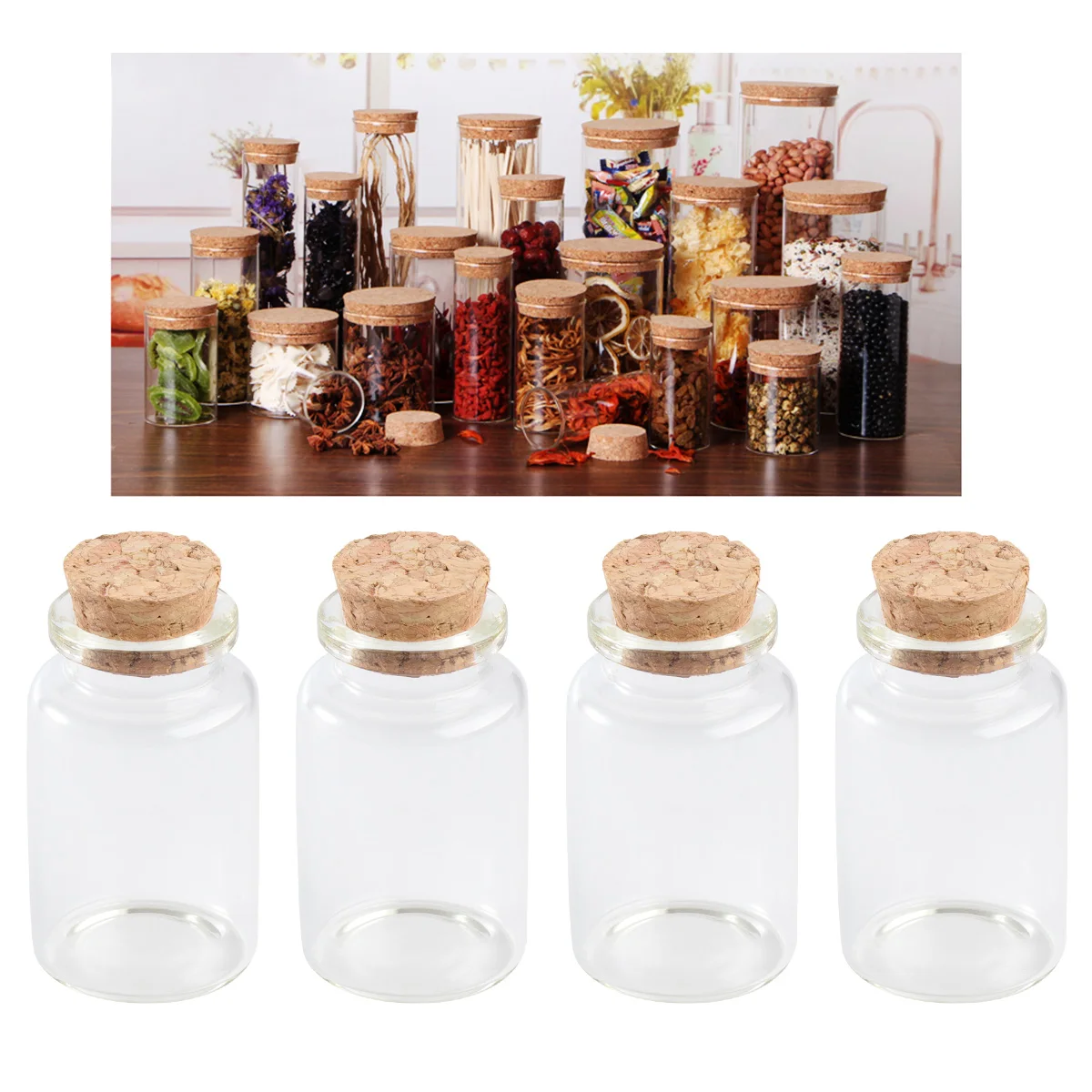 

6pcs Glass Jars High Borosilicate Sealed Containers Food Storage Clear Spice Coffee Sugar Canisters