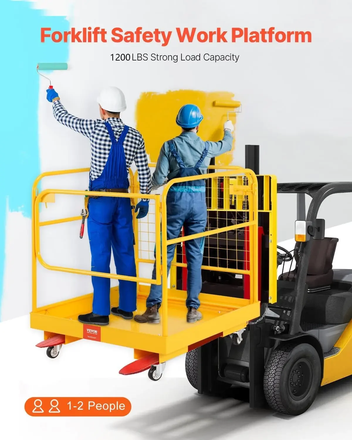 Forklift Man Basket, 36 x 36 Inches Safety Cage Work Platform | 1200 lbs Load Capacity, Collapsible, 4 Wheels, Device Chain Incl