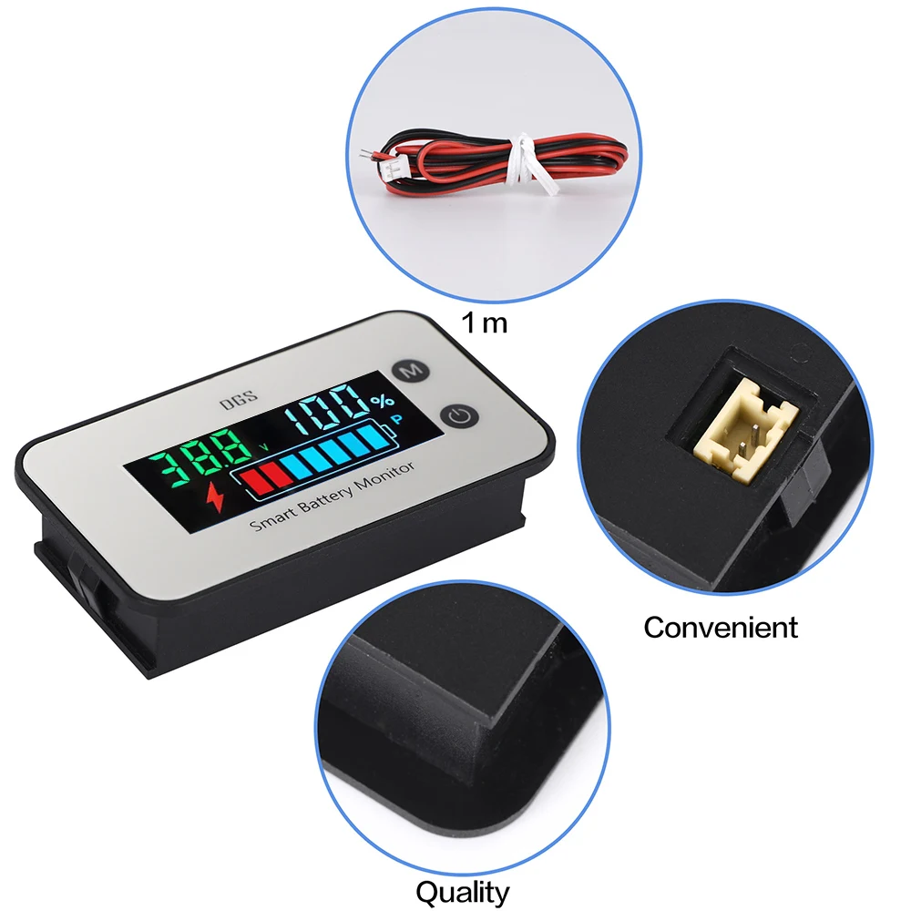 DC 7-100V Battery Capacity Monitor 12V 24V 48V Temp Voltage Charge Percentage Suitable for electric cars and automobiles, etc.