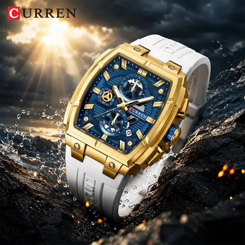 Mens Watches Stylish Chronograph Waterproof Luminous Silicon Strap Multifunction Watches for Men Business White Men Wrist Watch