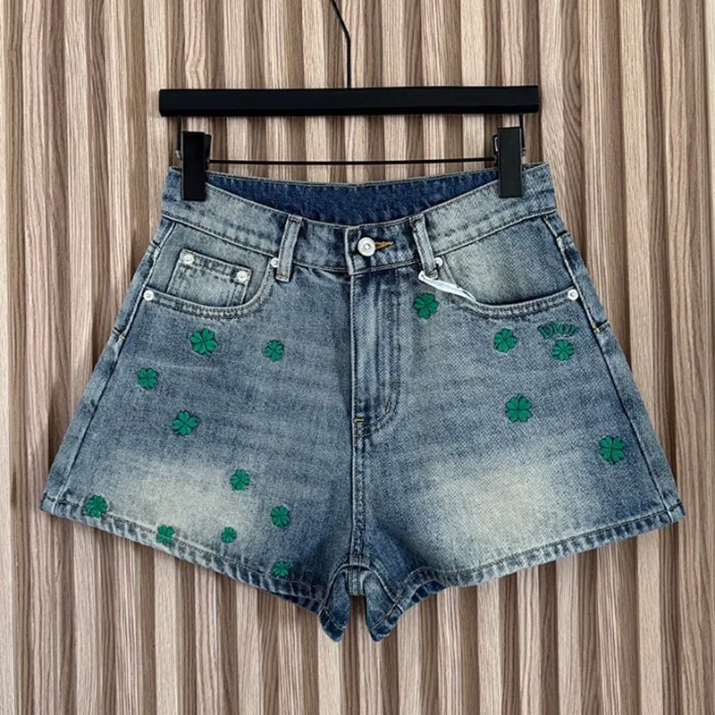 

Новые женские джинсовые шорты Niche 2026 весна-лето в американском стиле, с вышивкой клевера, широкие, с эффектом потертости