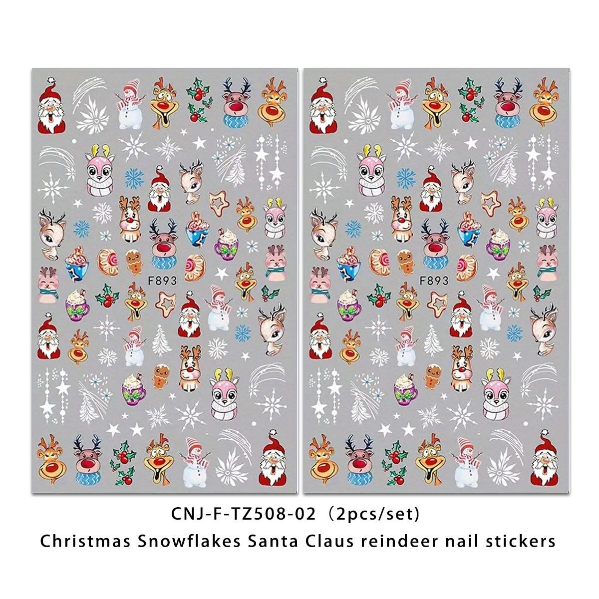 2PCS Christmas snowflake nail stickers, easy to apply for nail decoration DIY, gifts, party and wedding makeup styling