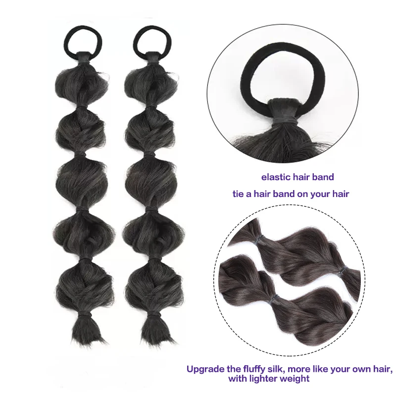 Synthetic Bubble Twist Ponytail High Elastic Wig Woman Hair Side Natural Lantern Braid Black Horsetail Hairpiece