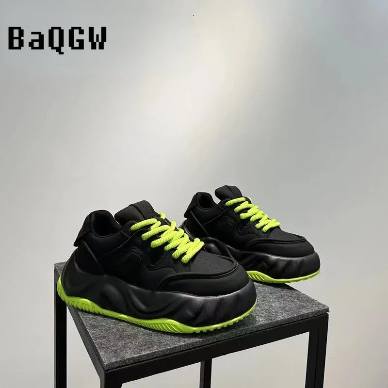 Chunky Sneakers Designer Men Running Shoes Fashion Casual Leather Breathable Height Increased Flat Platform Board Shoes