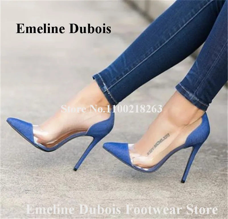 PVC Patchwork Pumps Emeline Dubois Designer Pointed Toe Clear Transparent Stiletto Heel Dress Shoes Slip-on Party Club Heels