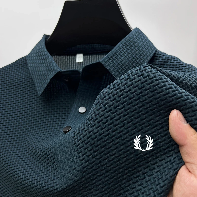 

Men's Summer Breathable Polo Shirt Bone Flower Design Short Sleeve Casual Fashion Top Business Leisure Solid Color