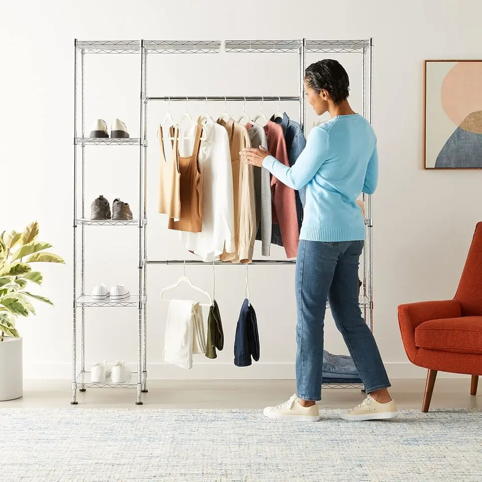 Adjustable Metal Closet Organizer with Chrome Shelves