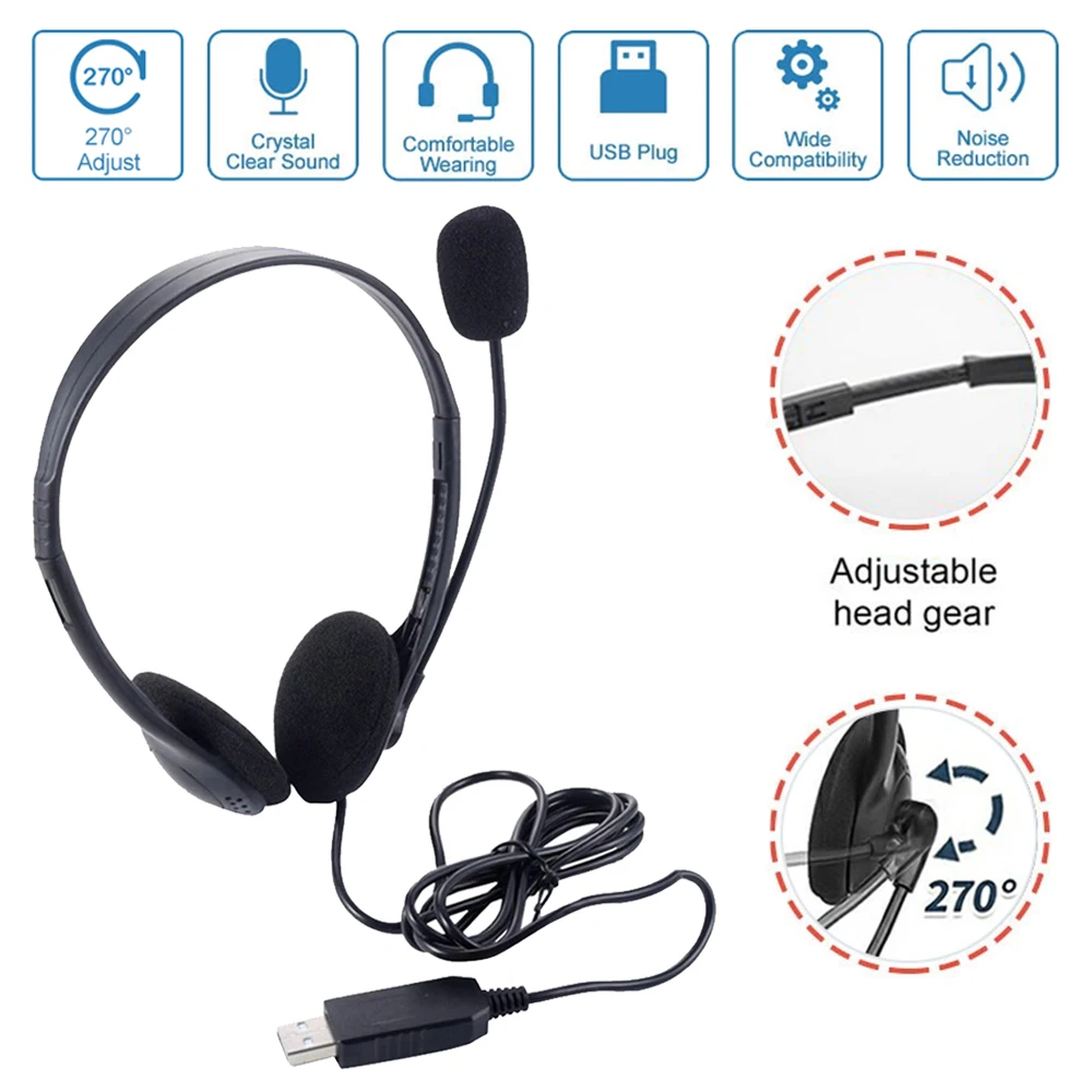 USB Computer Headphone with Noise Cancelling Microphone Chatting Network Teaching Video Conference Stereo Wired Headset Earpiece