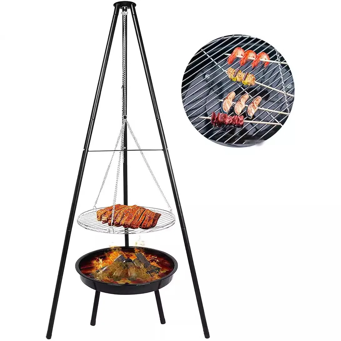 Outdoor tripod grill, patio brazier, heating stove, camping stove