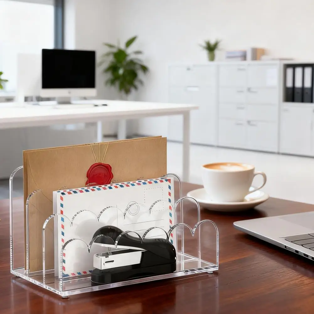 Desktop Storage Desk Organizer Acrylic 3-slot Mail Organizer with Scalloped Design Desktop File Holder Vertical for Office