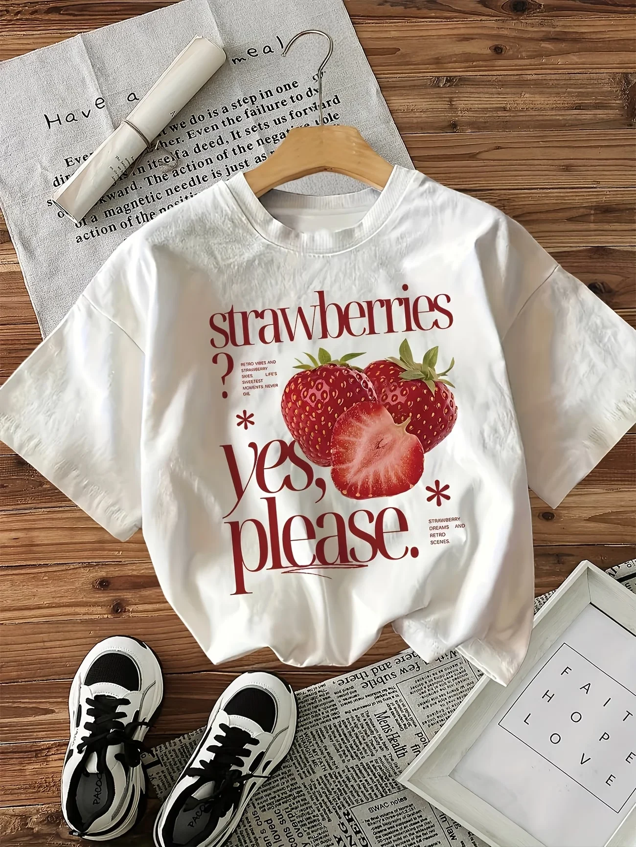 Women T-shirt Cute Fresh Strawberries Printed Tee Shirt Summer Comfortable Loose Tops Street Fashion Female Clothes  T Shirt