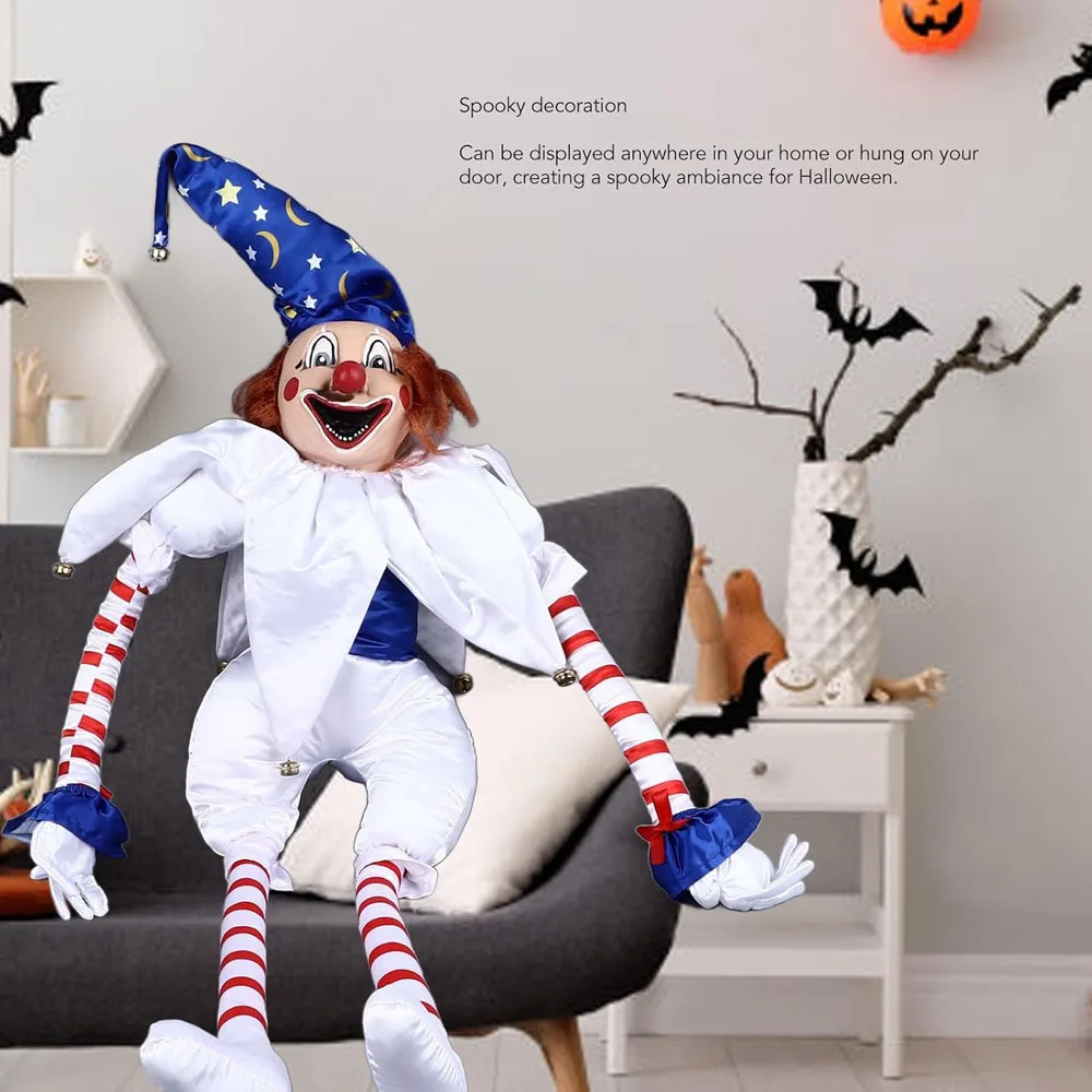 39 Inch Clown Doll Halloween Eerie Decoration,Smiling Clown Figurine,Hanging Feet And Hands,Props Halloween Ornaments