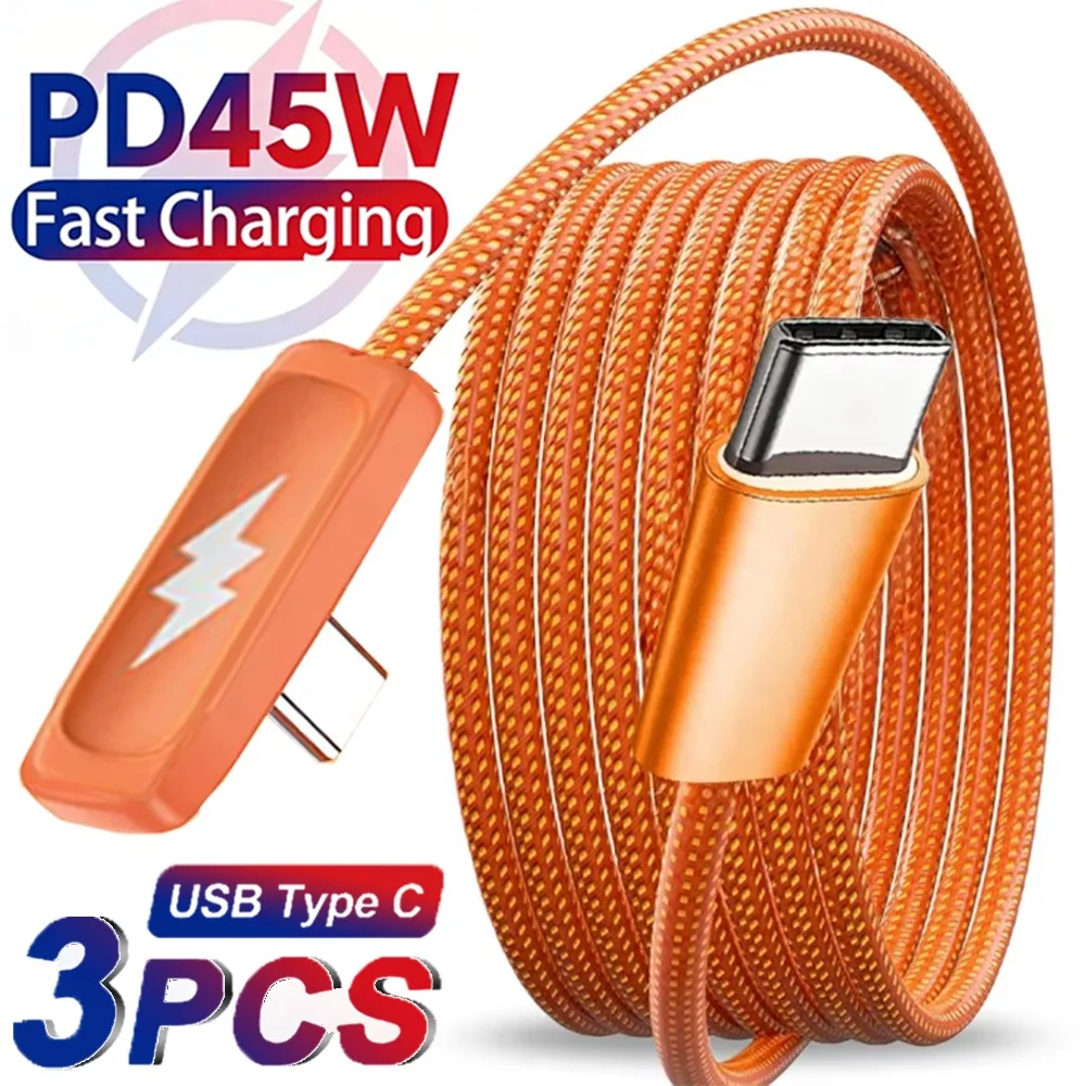 1-3PCS 45W Fast Charging Cable Dual Type-C Right-Angle Cable Braided Cord for Apple IPhone 17 16 15 Samsung Android 1m/1.5m/2m