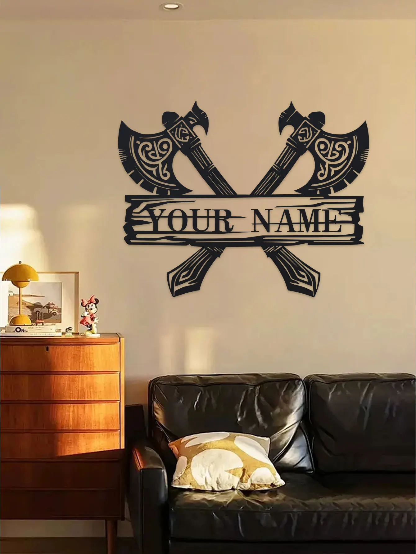 1개 맞춤형 바이킹 이름 명판 - 이름을 추가할 수 있는 맞춤형 바이킹 전사 장식, 견고한 철제 바이킹 시대 장식품