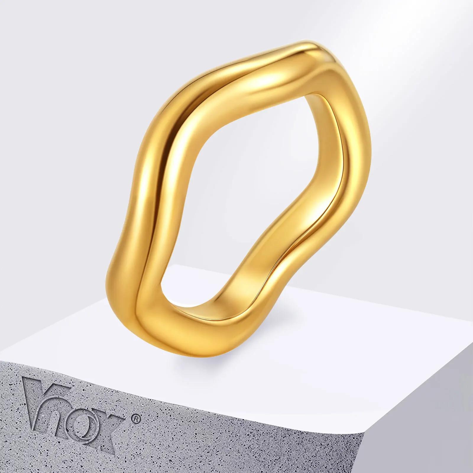 

Vnox New Stainless Steel Twisted Ring For Women, 18K Gold Plated Texture Smooth Rings, Minimalist Finger· Jewelry Gift