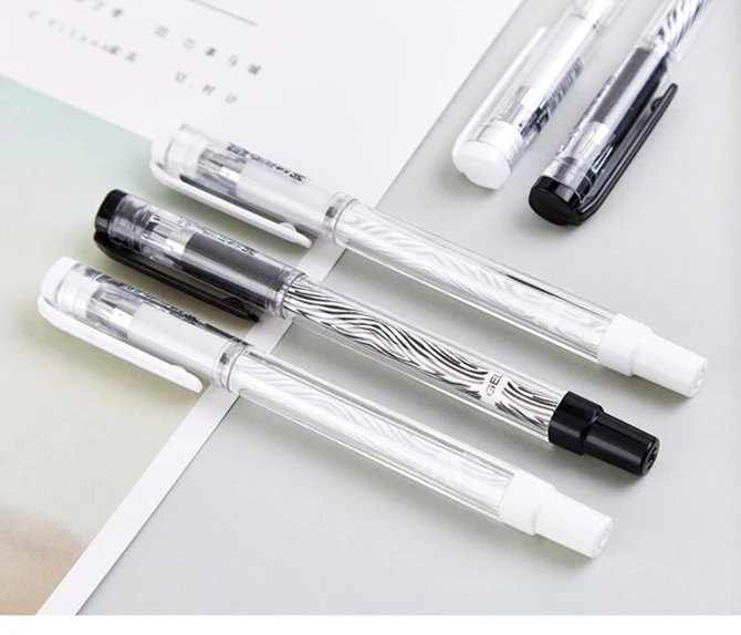 1PC Simple Stripe Gel Pen Black White Pen Holder Gel Pen Quick Dry Bullet Head Office Student Stationery (SS-990)