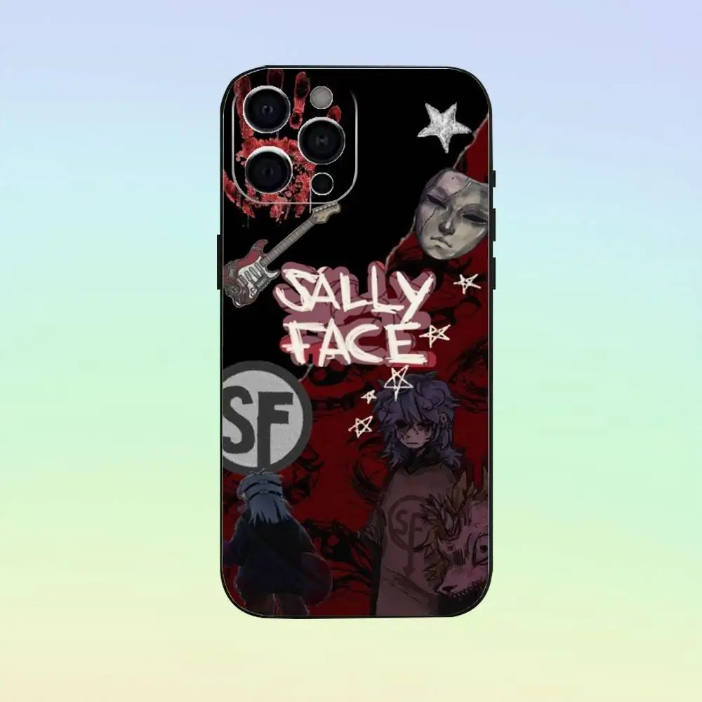 حافظة هاتف صغيرة مضادة للصدمات كارتونية S-Sally Face SF لهاتف iPhone17,16,15,14,13,12,11 Plus، Pro Max غطاء أسود ناعم