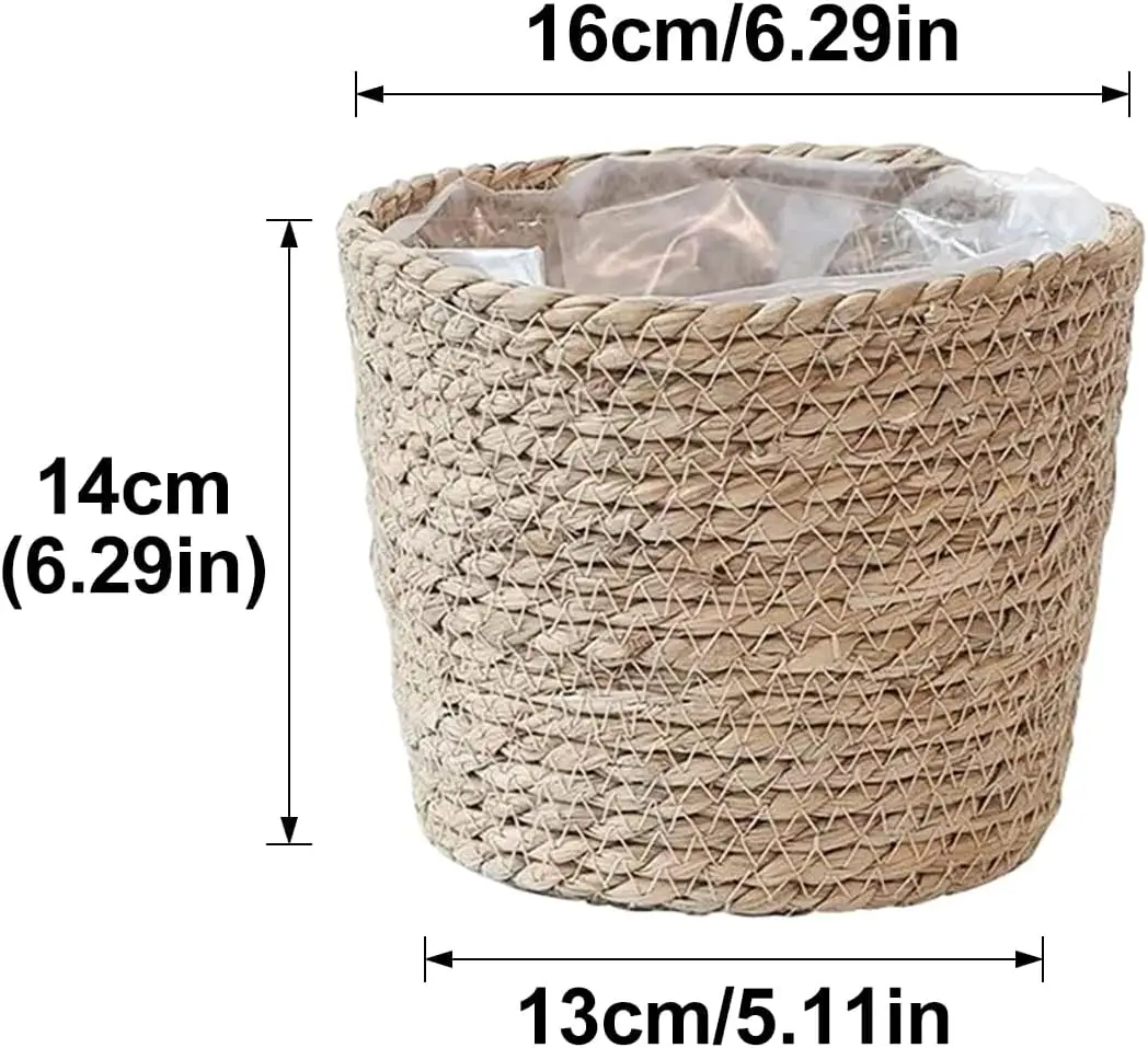 Straw Planters, Woven Storage Baskets Plant Containers with Plastic Lined Grocery Laundry Baskets for Indoor Garden Decor