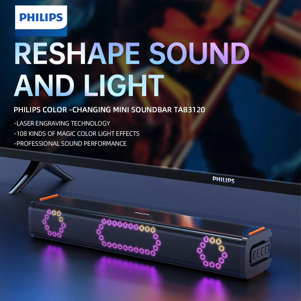 PHILIPS TAB3120/93 Soundbar Smart Remote Control Dual-mode Connection Wired/Bluetooth 3600mah Battery with Light Spectrum Effect